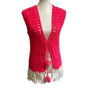 Unbranded Crochet Fringe Vest Women Medium Pink Excellent